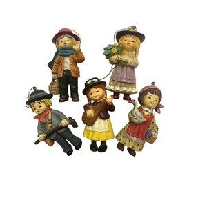 Vintage Bradford Boy & Girl 5‎ Figurine Ornaments With Hats & Accessories 80s